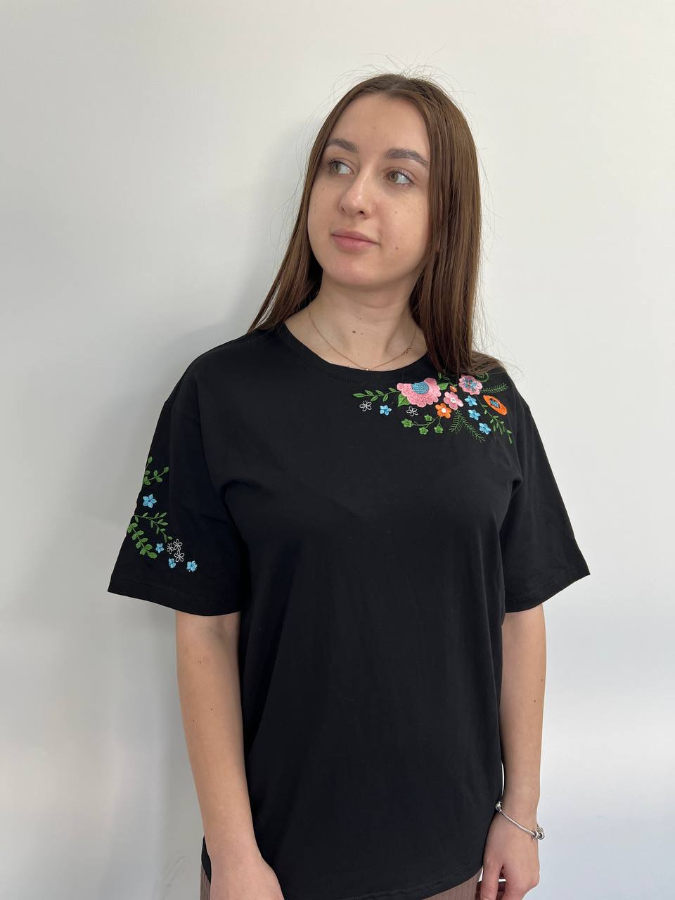 Футболка з вишивкою оверсайз преміум S - XL